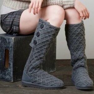 UGG Australia Lattice Cardy Knit Boots Gray Women’s Size 7 Button Convertible